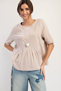 PLEATED COTTON MODAL MINERAL WASHED TOP