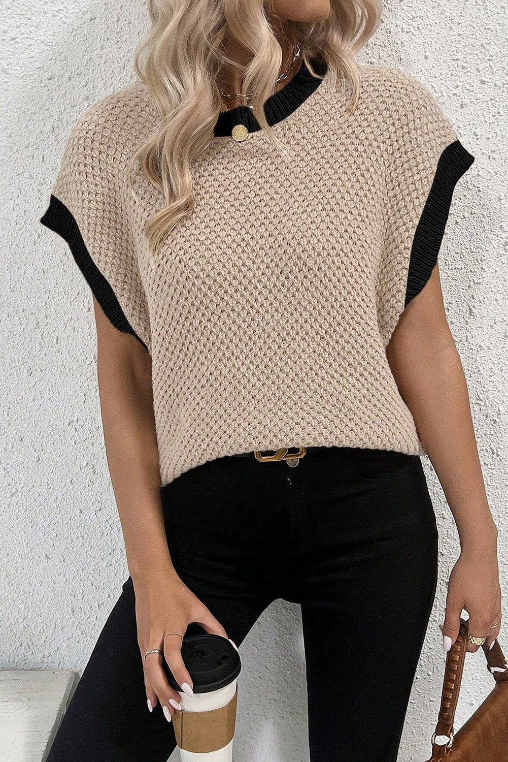 Contrast Trim Batwing Sleeve Knitted Top