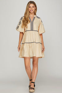 EMBROIDERED RUFFLE DRESS