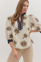 Load image into Gallery viewer, BOTANICAL EMBROIDERY 3/4 PUFF SLEEVE TOP
