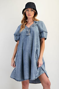 WASHED DENIM CHAMBRAY DRESS