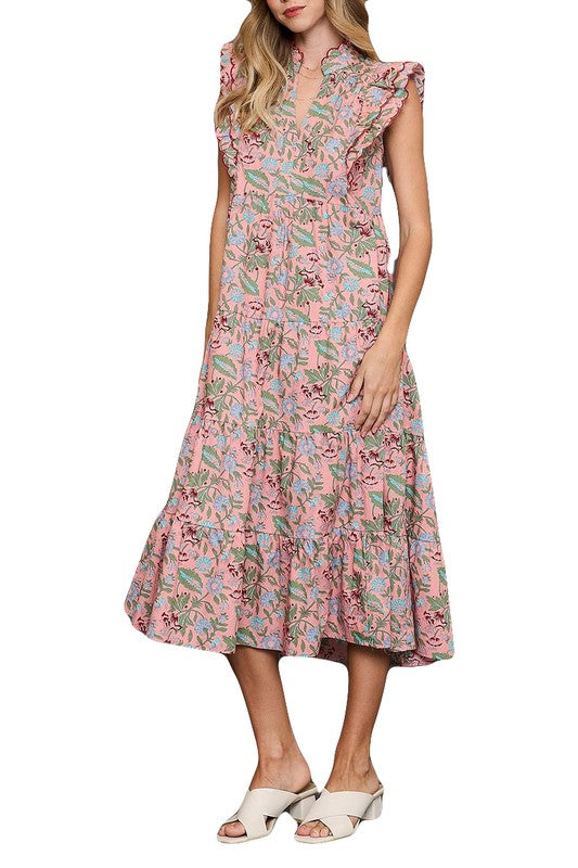 Floral Garden Print Tiered Maxi Dress