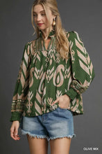 Load image into Gallery viewer, Boho Print Ruffle Neck Blouse
