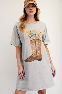 BOOTS PRINT MINERAL WASHED T SHIRT DRESS