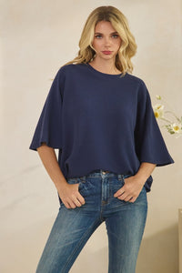 Cloudy Knit 3/4 Sleeve Round Neck Top