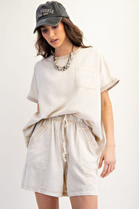 MINERAL WASHED WOVEN SHORT PANTS