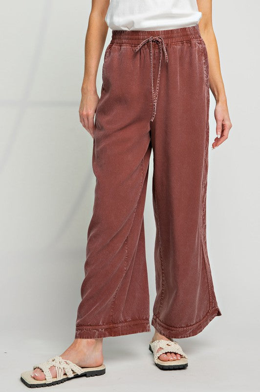 MINERAL WASHED SOFT TWILL WIDE LEG PANTS