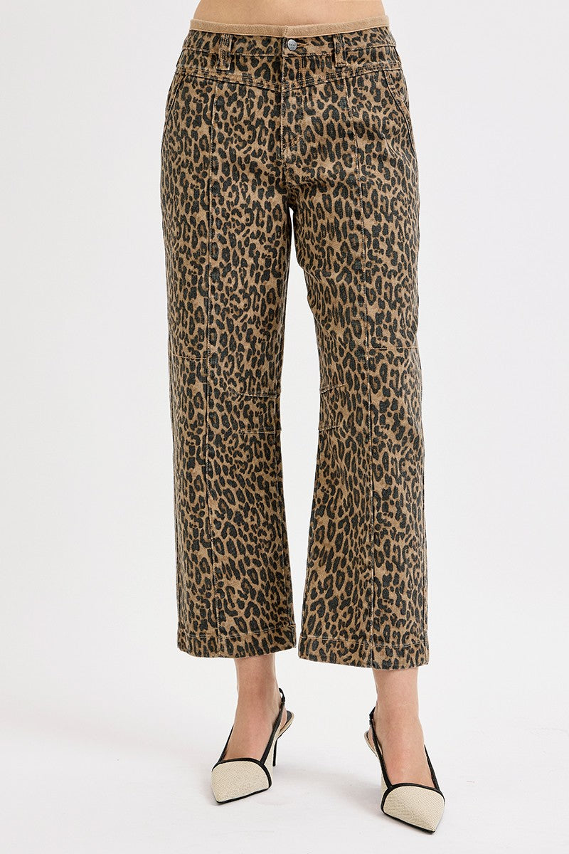 RISEN LEPOARD MID RISE CROP RELAXED PANT