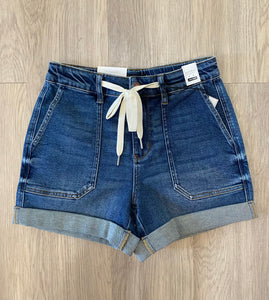 JUDY BLUE DARK WASH CUFF JOGGER SHORTS