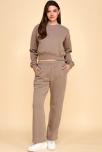 Load image into Gallery viewer, SOLID ROUND NECK LONG SLEEVE SWEATSHIRT AND WIDE LEG PANT SET
