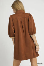 Load image into Gallery viewer, Brown High Neck Jacquard Mini Dress
