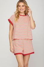 Load image into Gallery viewer, SHORT SLEEVE CONTRAST RIB STRIPED KNIT TOP
