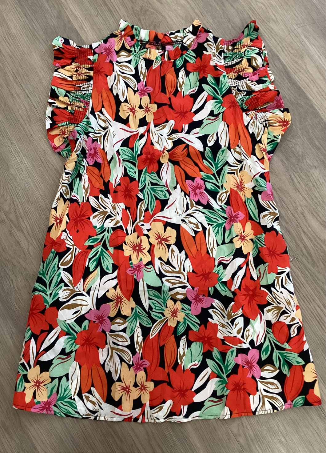 FLORAL RUFFLE CAP SLEEVE DRESS
