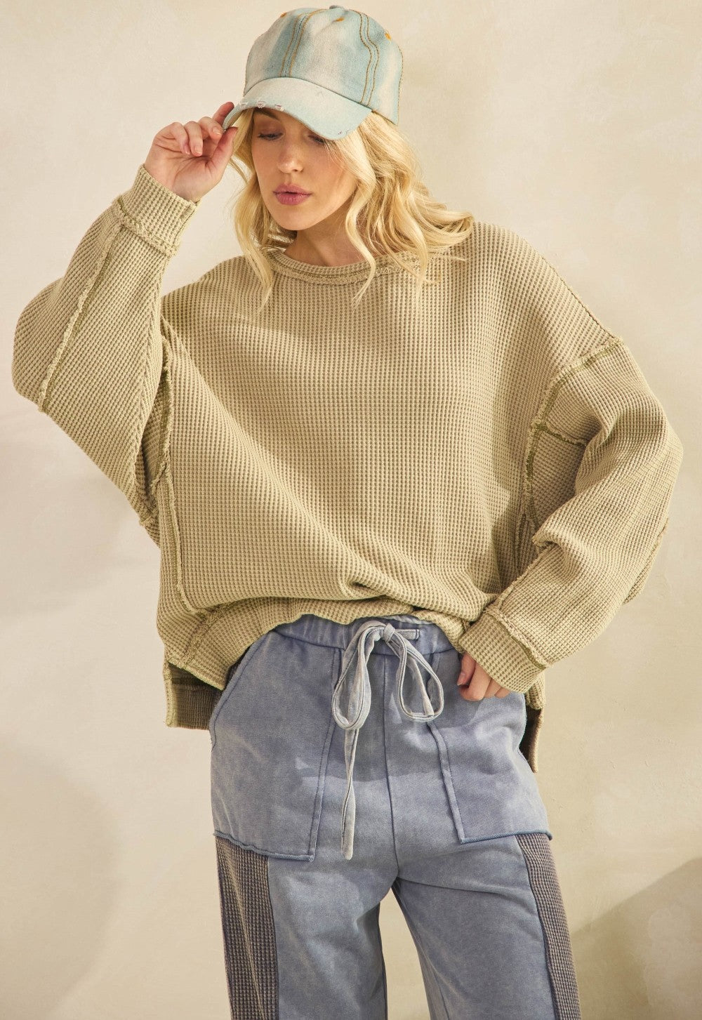 THERMAL TEXTURED OVERSIZED PULLOVER