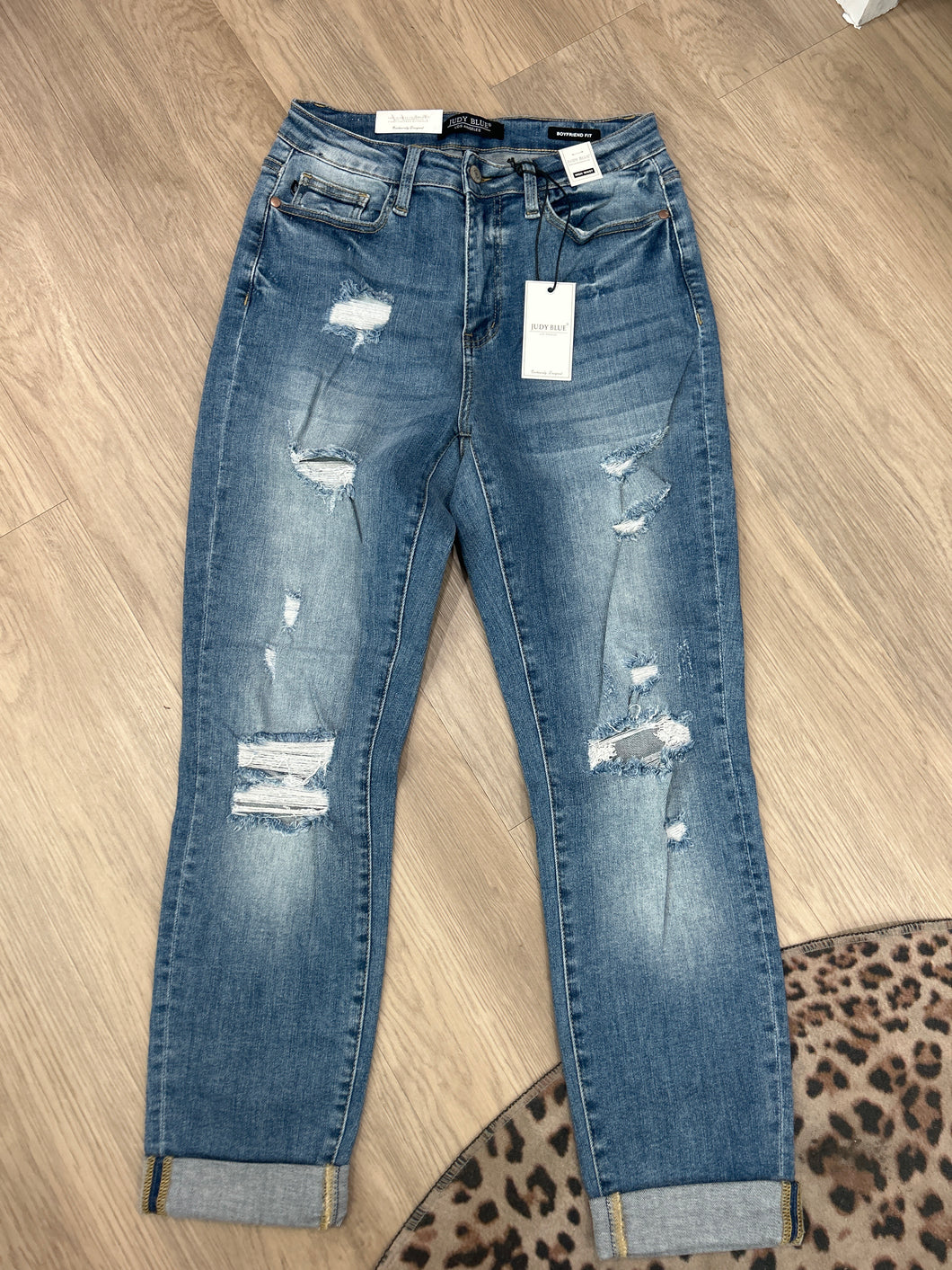 JUDY BLUE BOYFRIEND LIGHT DENIM DISTRESSED