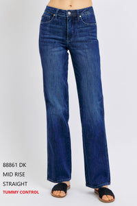 JUDY BLUE DARK DENIM STRAIGHT LEG NO DISTRESSING