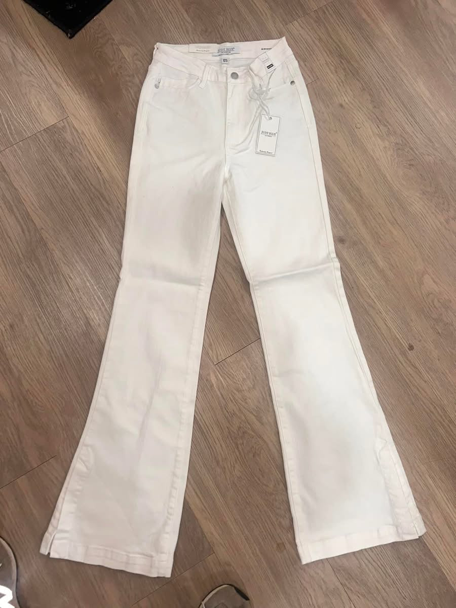 JUDY BLUE WHITE HW SIDE SLIT SLIM BOOTCUT