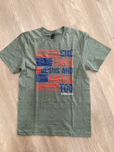 SHE LOVES JESUS & AMERICA GILDAN TEE
