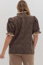 Load image into Gallery viewer, BUTTON CLOSURE LEOPARD PRINT W/ CONTRAST STRIPED TRIM PUFF SLEEVE TOP
