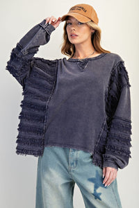 FRAY CONTRAST WITH WASHED TERRY PULLOVER