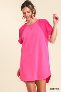 UMGEE LIGHTWEIGHT COTTON BLEND DRESS WITH RAGLAN PUFF SLEEVES (TWO COLORS)